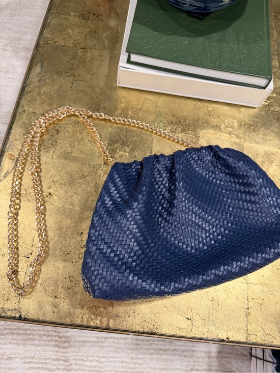 Anthropologie Handbags - Anthropologie Navy Woven Clutch with Gold Chain